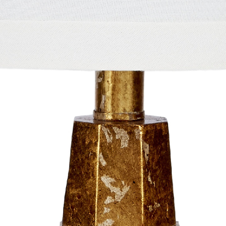 Textured gold-brown hexagonal lamp base with gold rim and central stem