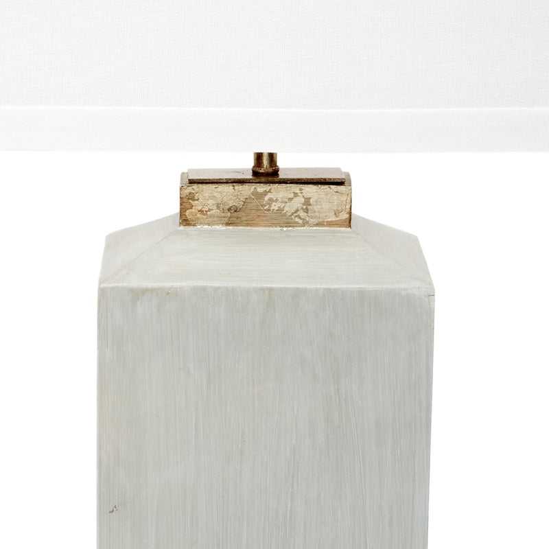 Cement table lamp base with champagne gold band and brass socket