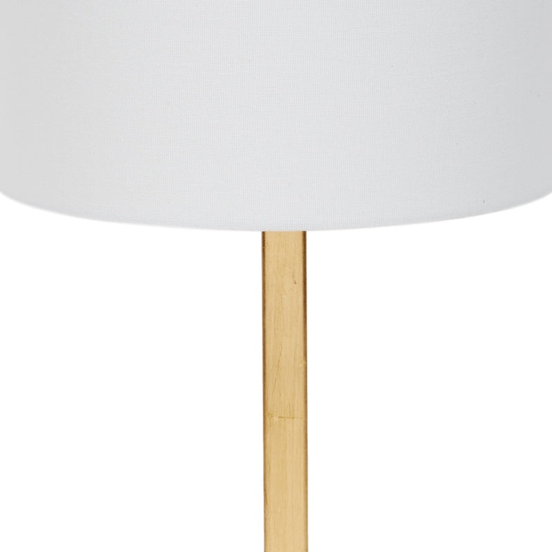 White linen lamp shade with gold leaf finish on slim lamp pole