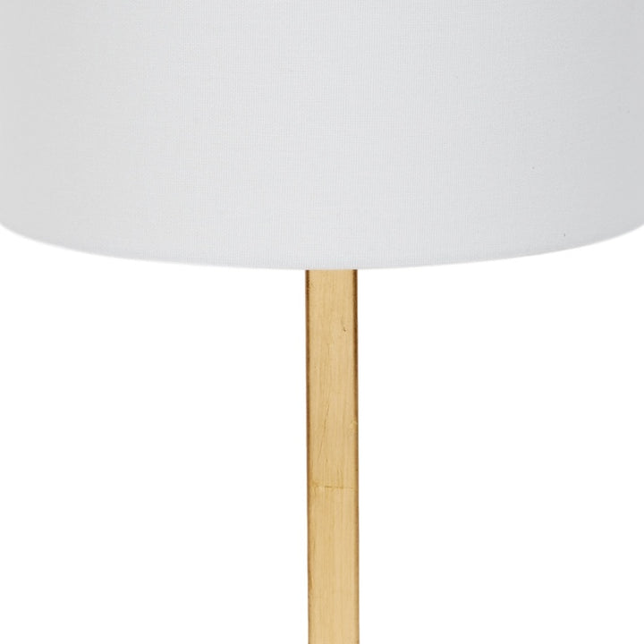 White linen lamp shade with gold leaf finish on slim lamp pole
