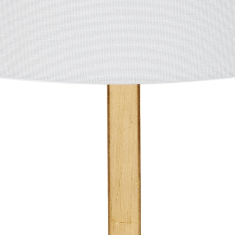 Gold leaf lamp pole with straight cylindrical profile under white shade