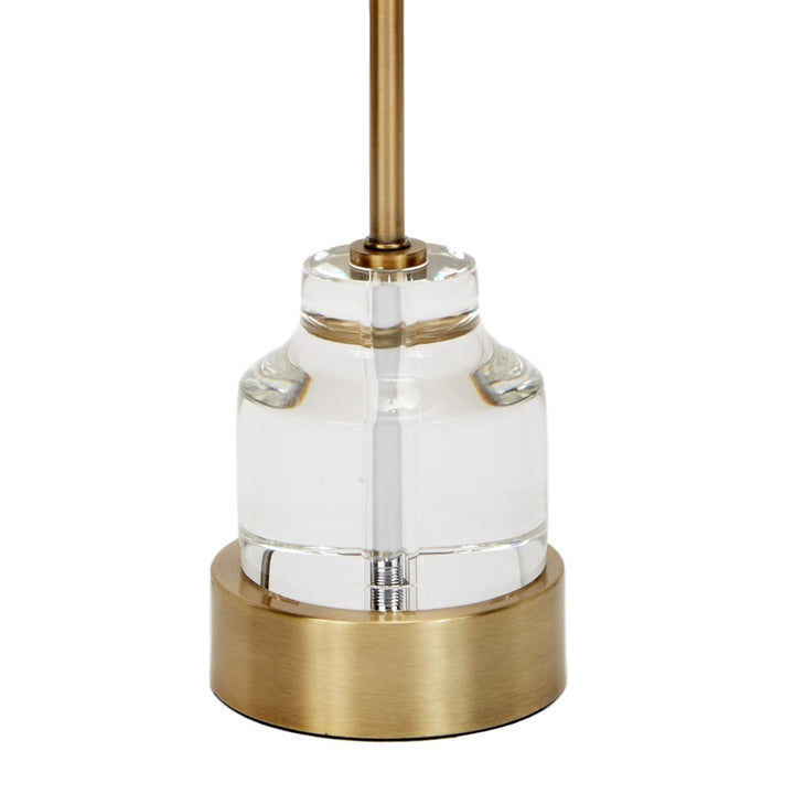 Table lamp clear crystal base with brass ring and chrome collar