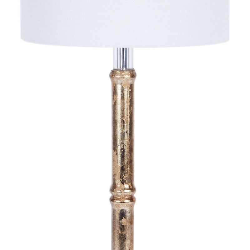 Antique silver bamboo lamp with white linen drum shade and textured column