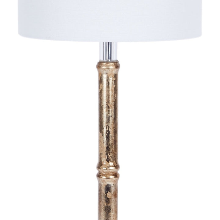 Antique silver bamboo lamp with white linen drum shade and textured column