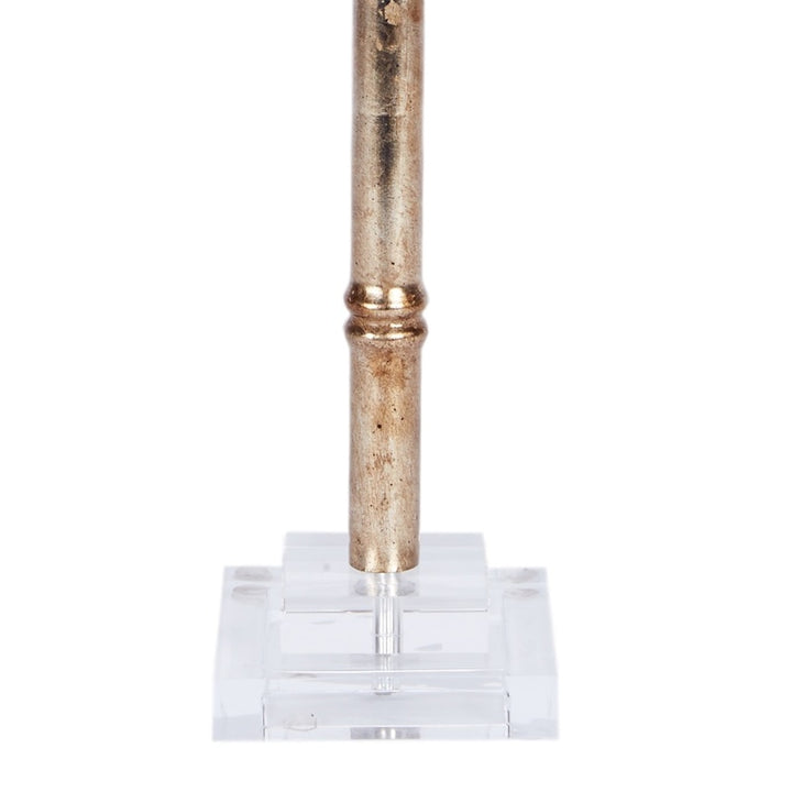 Antique silver bamboo lamp column with clear acrylic base, bottom view