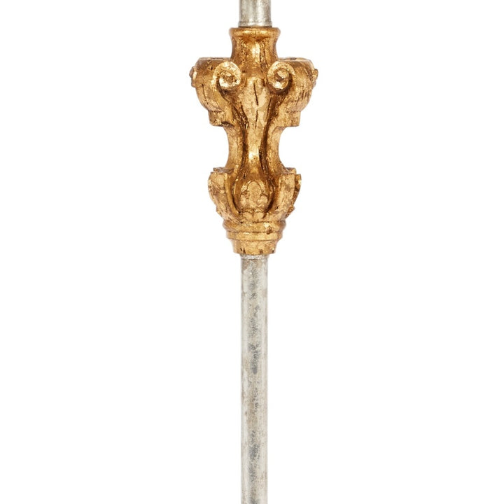 Antique gold and silver lamp base stem with ornate gold ornament