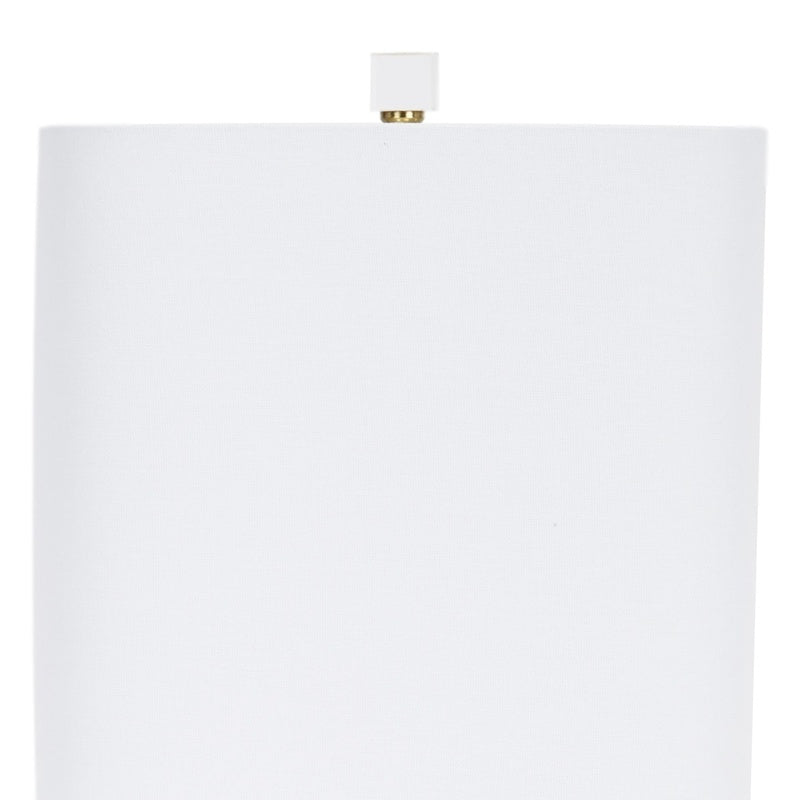 White linen lamp shade with brass top fitting for marble table lamp