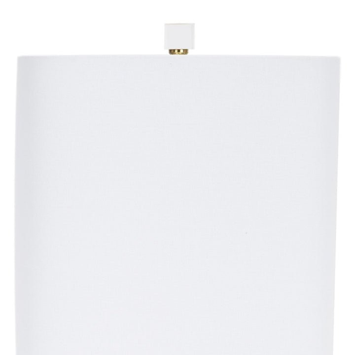 White linen lamp shade with brass top fitting for marble table lamp