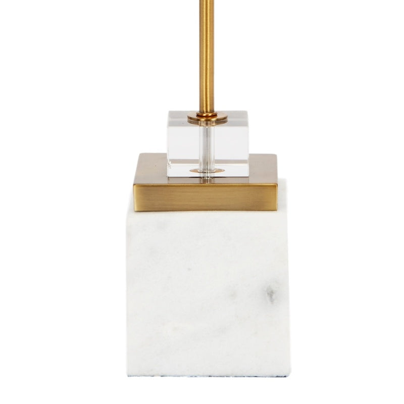 Marble lamp base with brass band and clear glass centerpiece