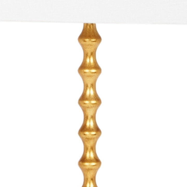 Close-up of the gold fluted column base of a table lamp
