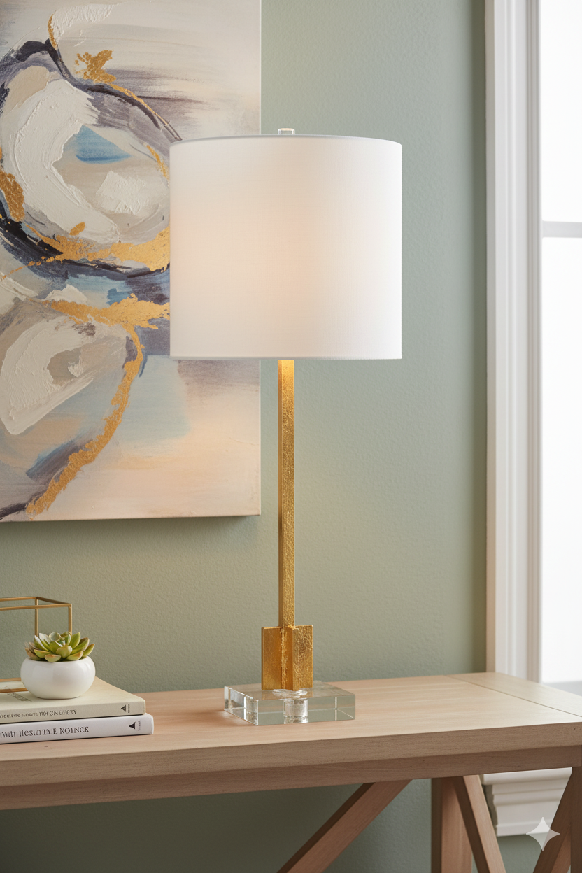 Chic Abita buffet lamp with a stunning gold leaf base and crystal accents, combining timeless elegance with modern glamour to elevate your home decor.