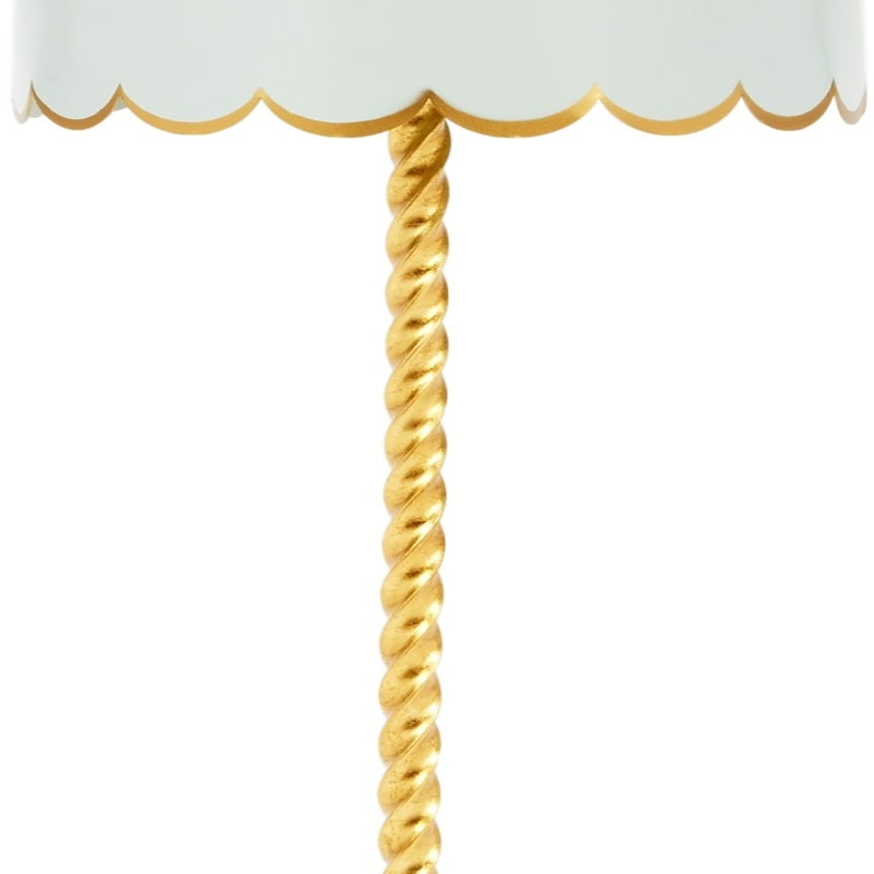 Gold twisted rope lamp stem detail with braided texture.