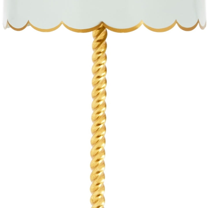 Gold twisted rope lamp stem detail with braided texture.
