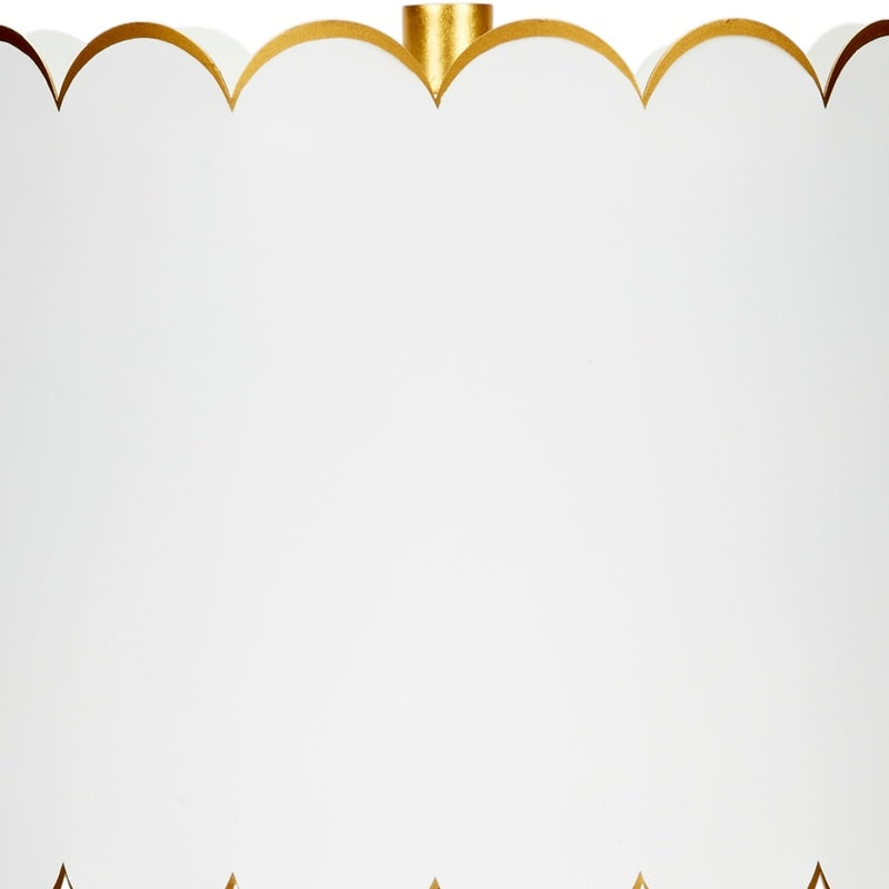 White scalloped table lamp shade with gold trim