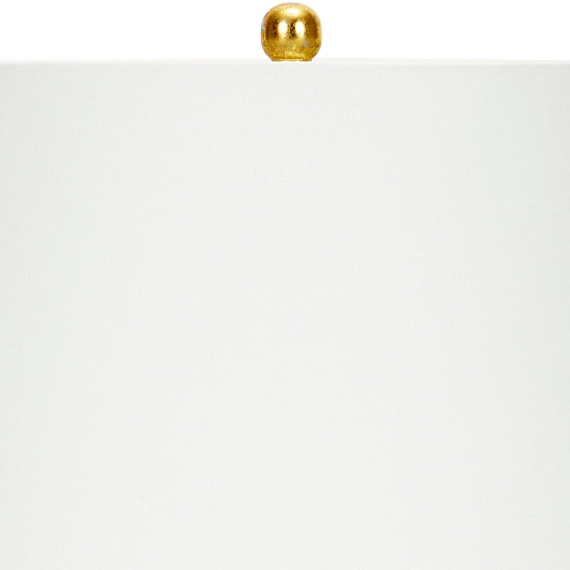 White linen lamp shade with gold finial