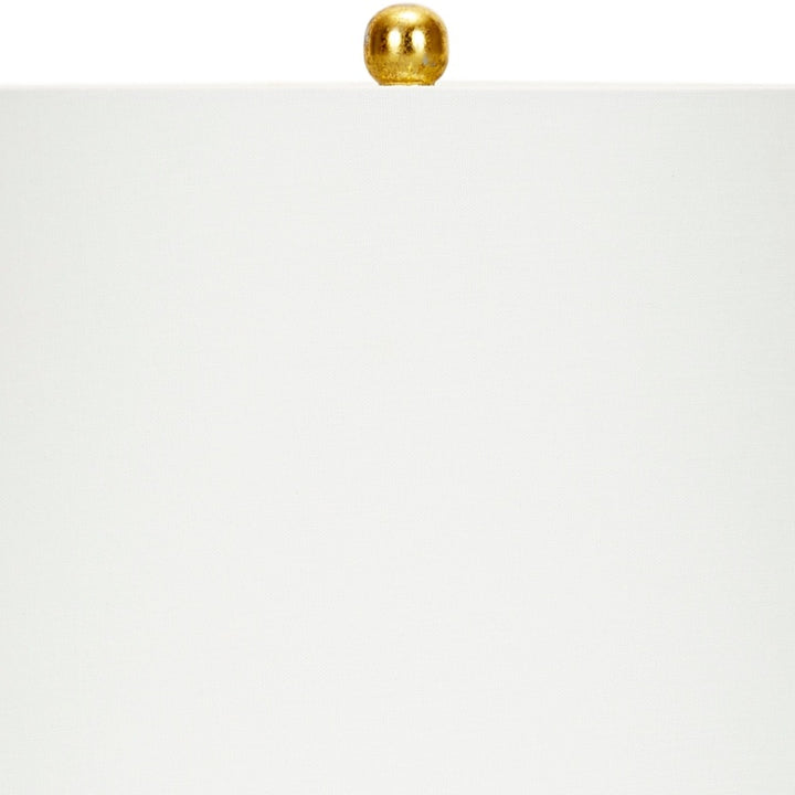 White linen lamp shade with gold finial