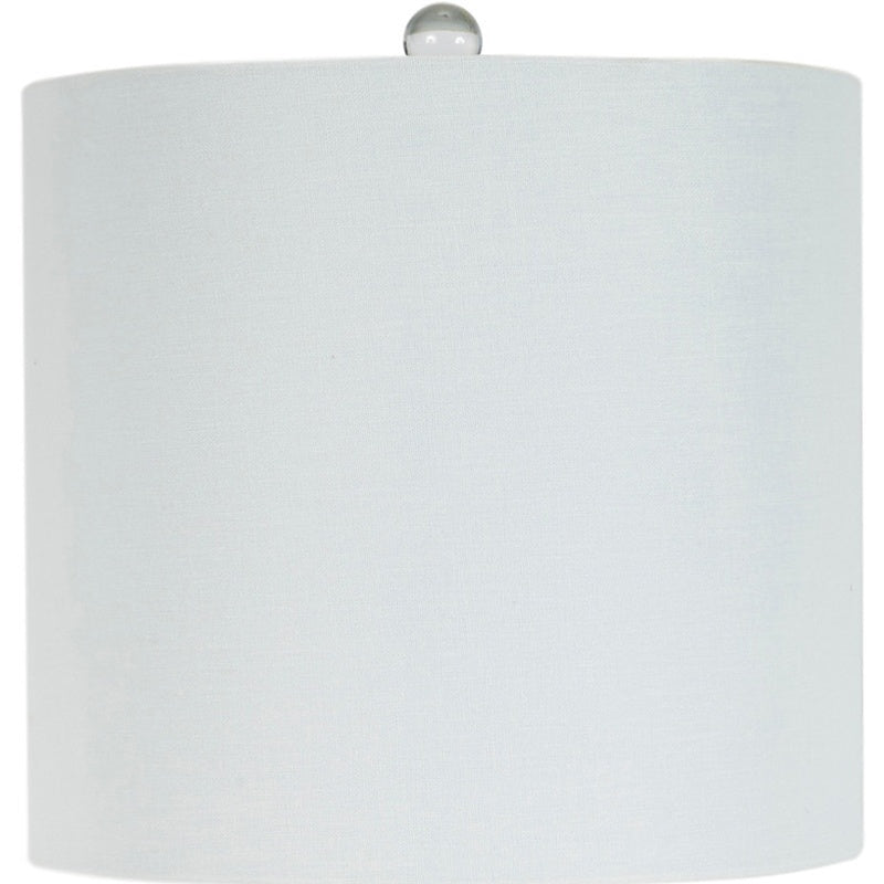White drum table lampshade with small finial on top