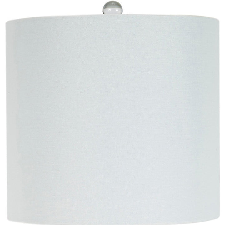 White drum table lampshade with small finial on top