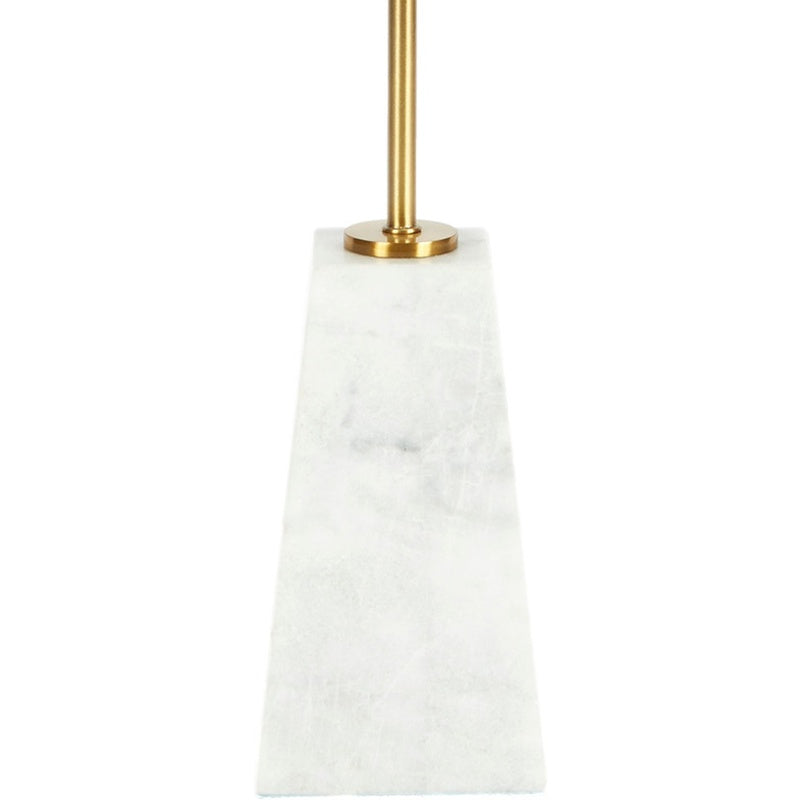 Table lamp with white fabric drum shade and white marble block base