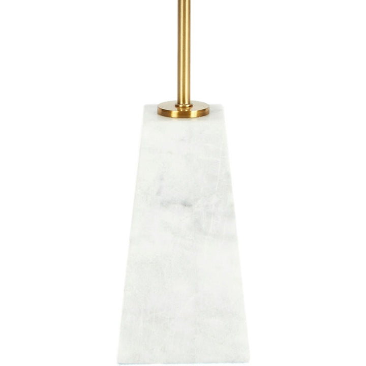 Table lamp with white fabric drum shade and white marble block base