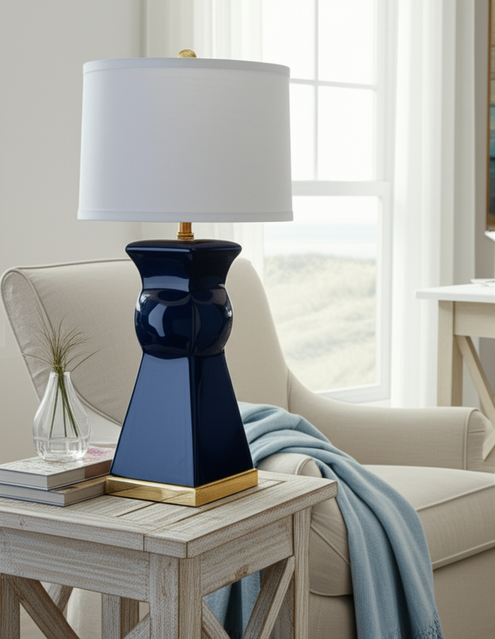 Amelia table lamp featuring a stunning alabaster base and clear acrylic accents, bringing a sophisticated and contemporary vibe to your space.