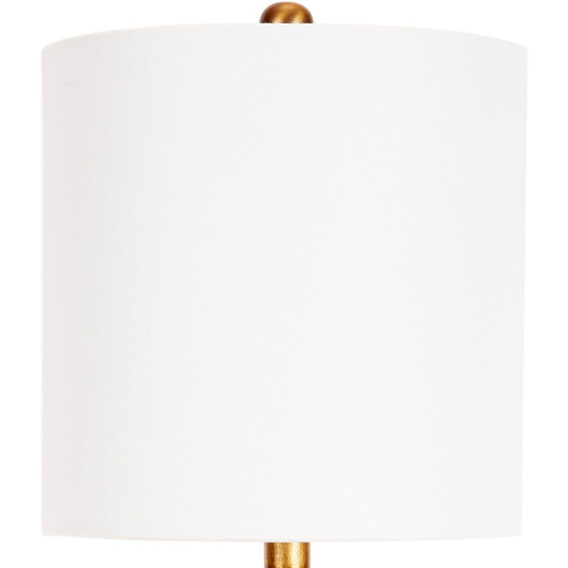 White fabric table lamp shade with gold finial top