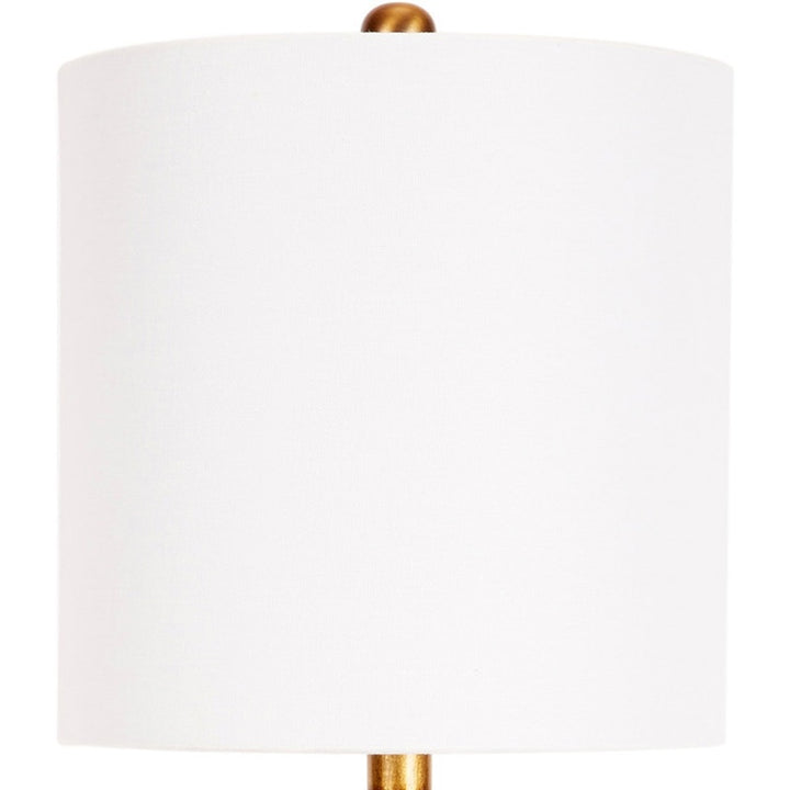 White fabric table lamp shade with gold finial top