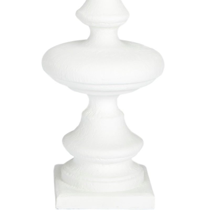 White gesso table lamp base and pedestal, fabric shade partially shown