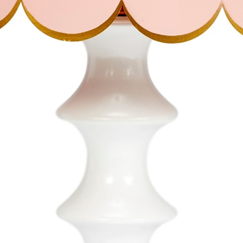 Eloise table lamp white ceramic column under scalloped blush shade