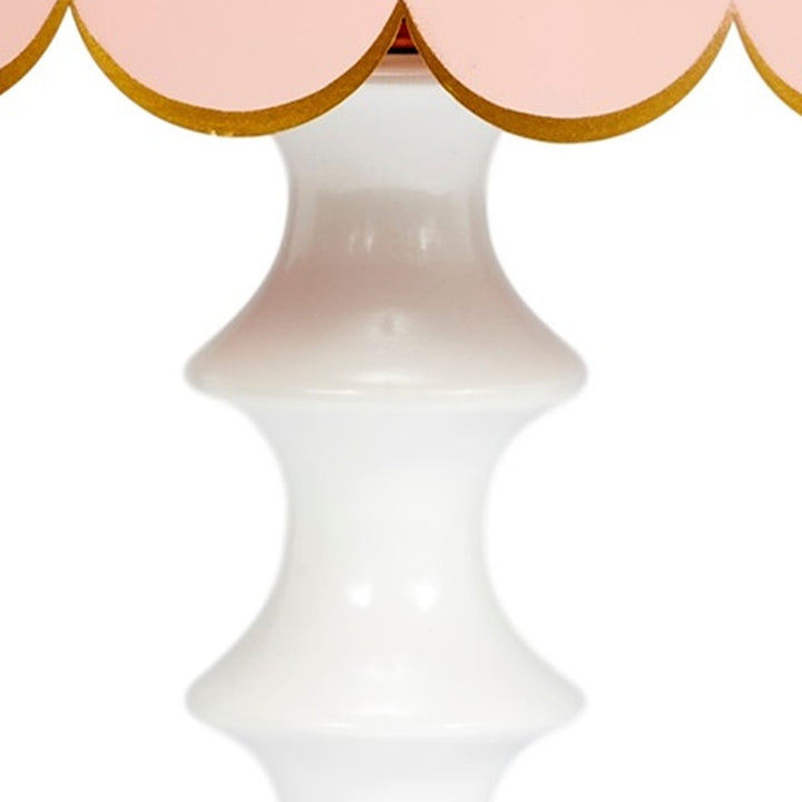 Eloise table lamp white ceramic column under scalloped blush shade