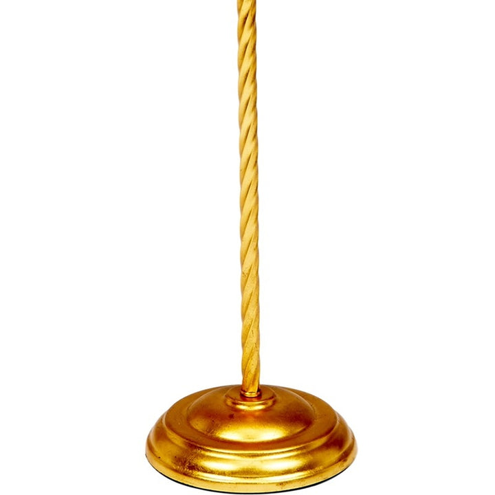 Twisted gold lamp base with pole and blush shade edge
