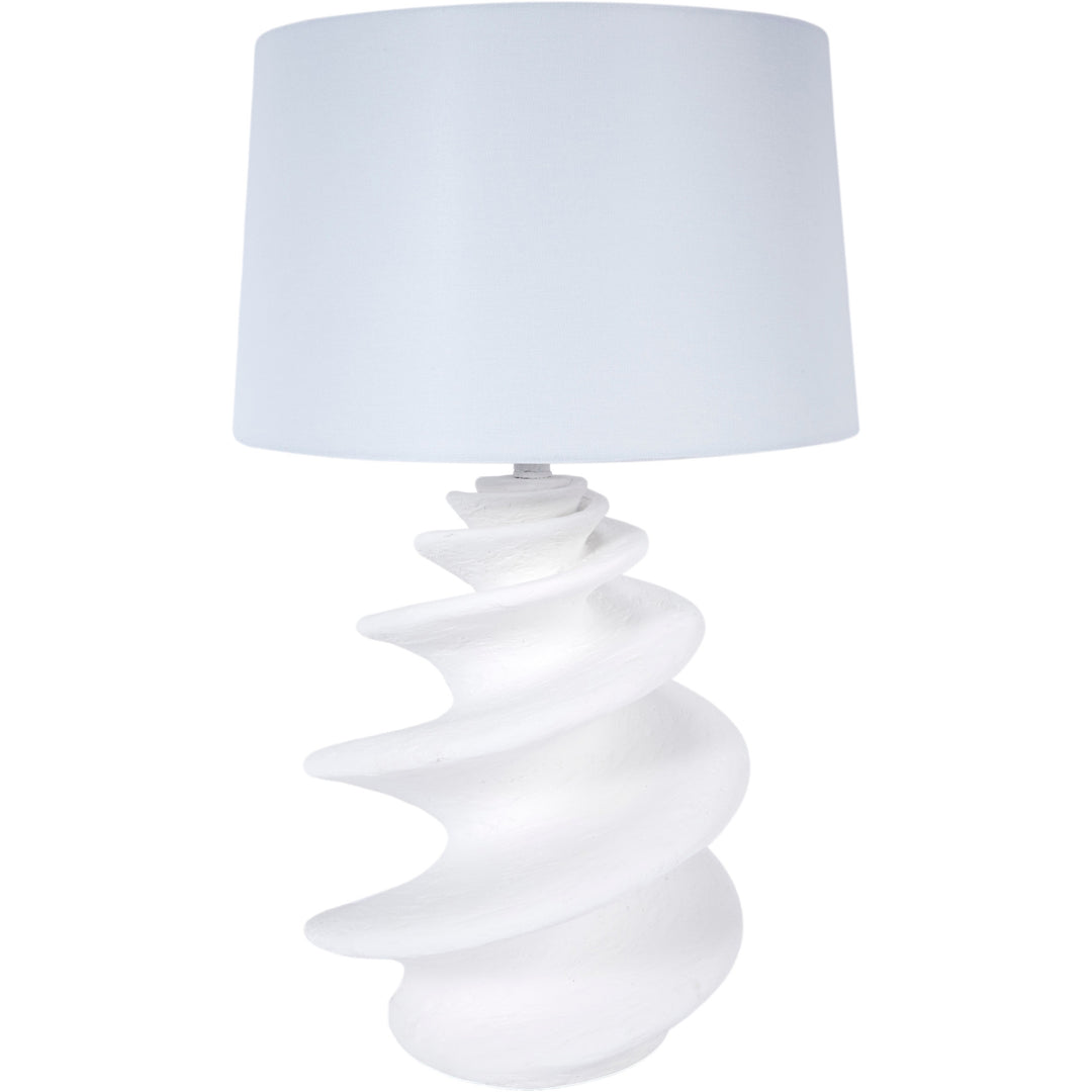 Elegant Durham shell lamp featuring a white gesso base and linen shade, perfect for adding a serene coastal touch to your living room or bedroom.