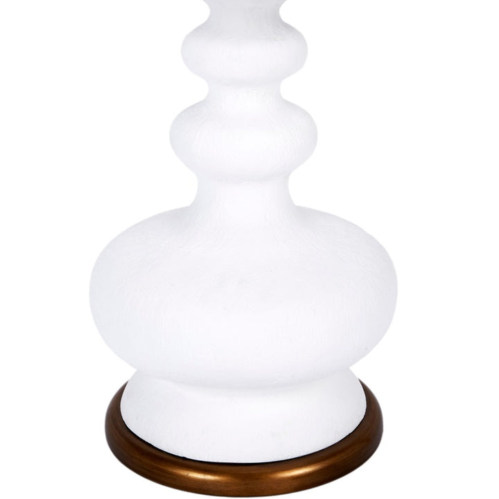 White table lamp with white gesso urn base and dark brass base ring