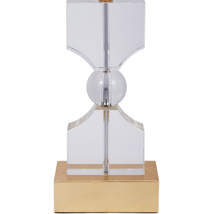 Silver table lamp with white shade, chrome crystal column and gold base