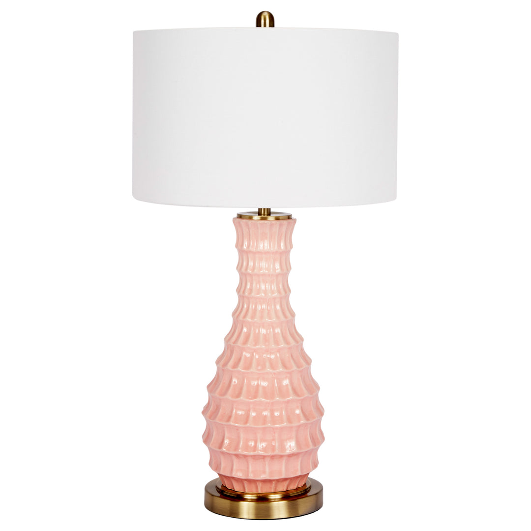 Charming Zara table lamp featuring a blush ceramic base and a soft linen shade, perfect for adding a touch of warmth to any living room or bedroom.