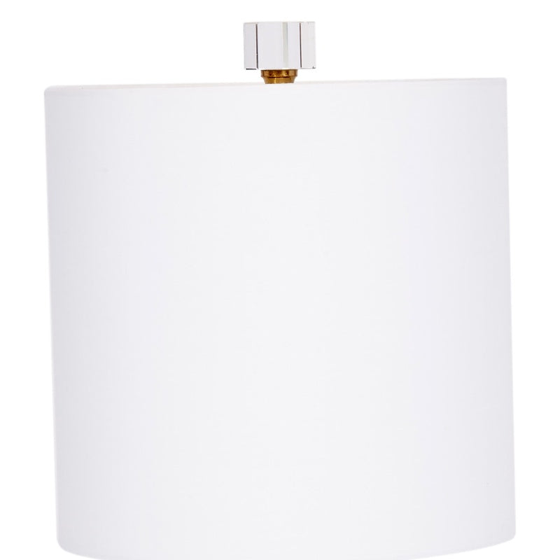 Mini lamp with white linen drum shade and crystal base