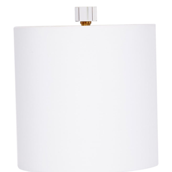 Mini lamp with white linen drum shade and crystal base