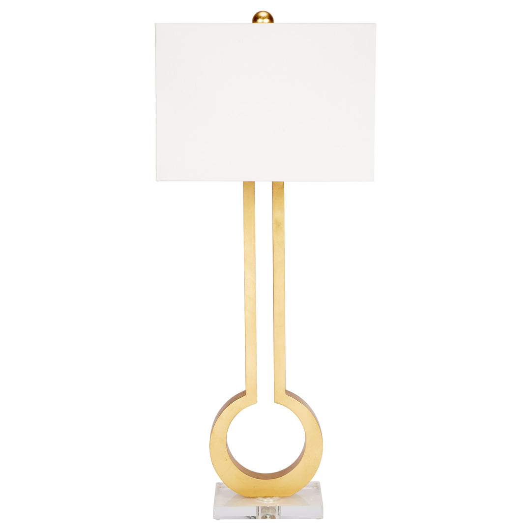 Elegant Guthrie table lamp featuring a gold leaf base and soft linen shade, perfect for adding a touch of luxury to any living room or bedroom.