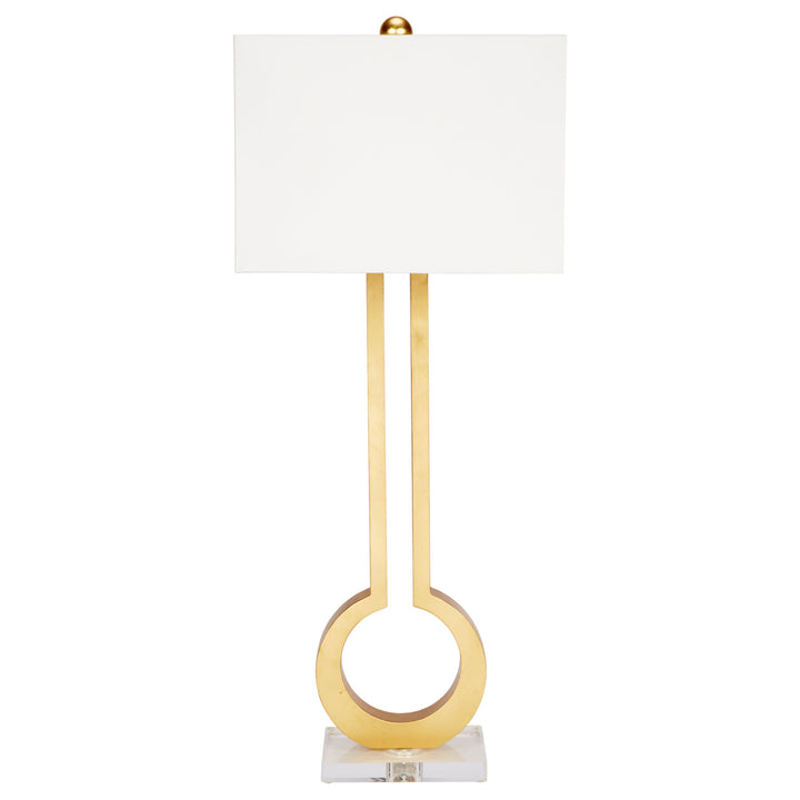 Elegant Guthrie table lamp featuring a gold leaf base and soft linen shade, perfect for adding a touch of luxury to any living room or bedroom.