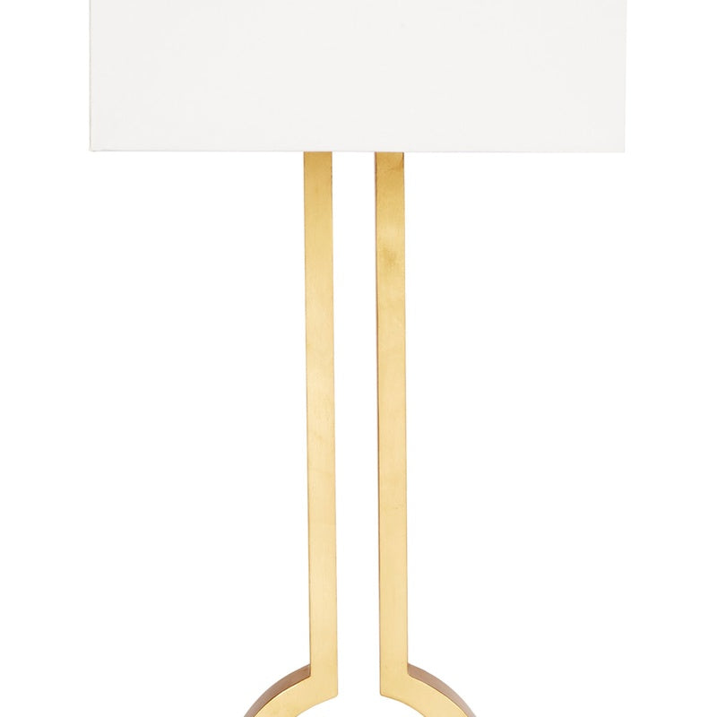 Linen lamp shade with gold leaf vertical supports, table lamp base section