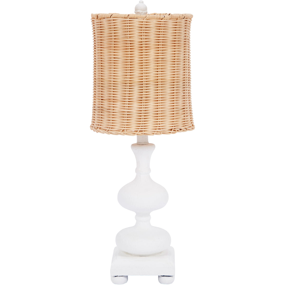 Charming Poppy small white gesso table lamp, perfect for adding a soft glow to bedrooms, living rooms, or office spaces.