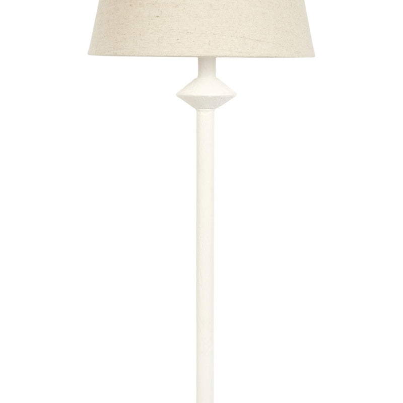 Leia white gesso buffet lamp with tan drum shade and tall white column base