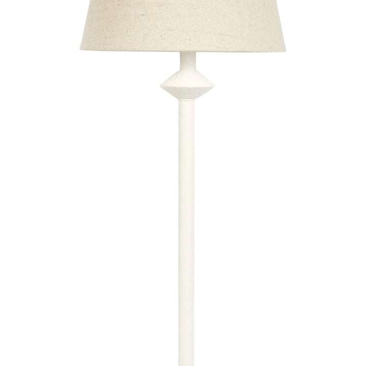 Leia white gesso buffet lamp with tan drum shade and tall white column base