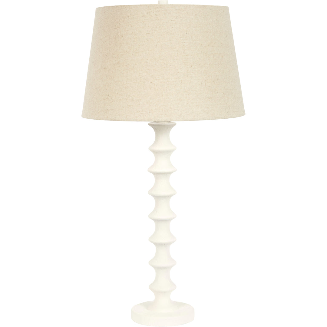 Chic Jocelyn white gesso table lamp, perfect for brightening up modern living rooms or bedrooms.