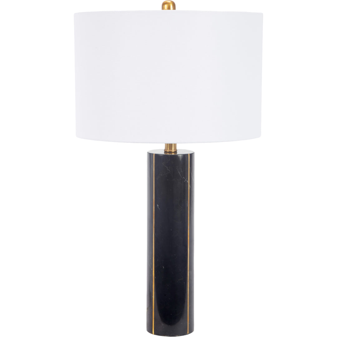 Stylish black marble Haynes table lamp with a sleek brass base, perfect for contemporary home décor.
