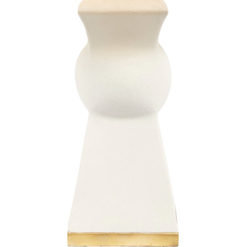 White gesso lamp base with rounded shape and gold bottom trim