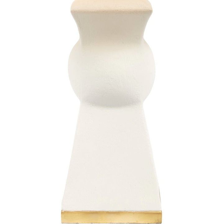 White gesso lamp base with rounded shape and gold bottom trim