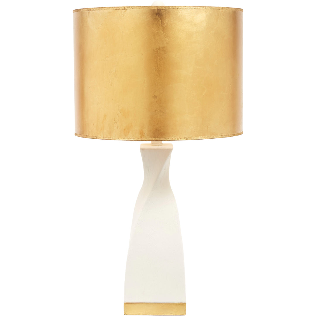Elegant Hayden white gesso table lamp with gold detailing, perfect for adding a touch of luxury to living rooms or bedrooms.