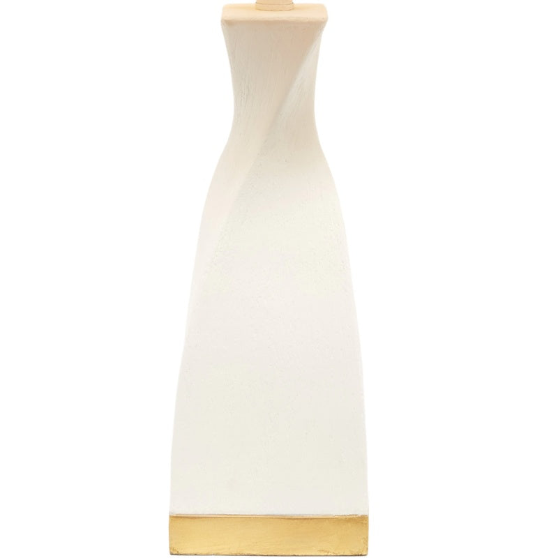 Off-white table lamp base with gold accent top and drum shade