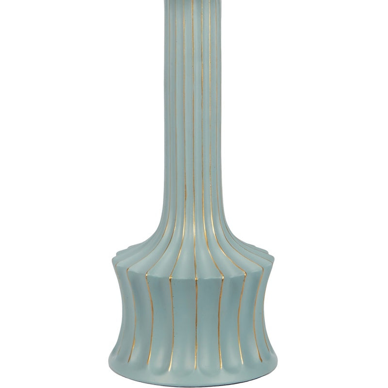 Teal table lamp base with flared bottom and vertical gold-lined ridges